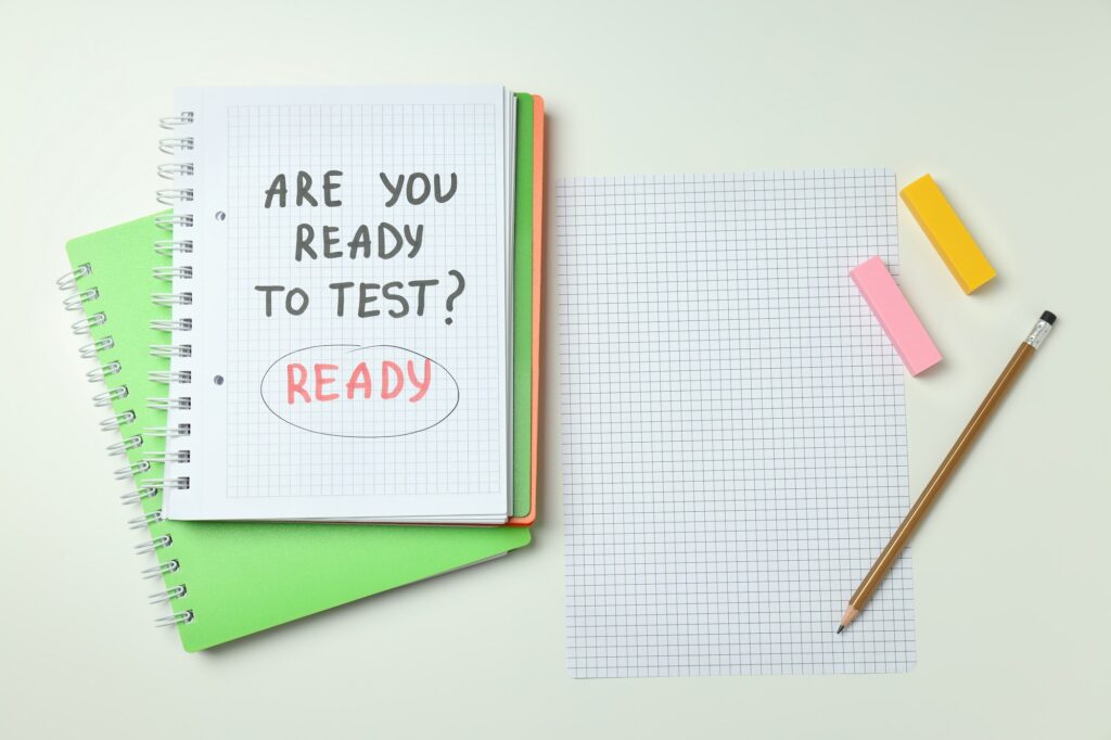 Concept of exams and tests, top view