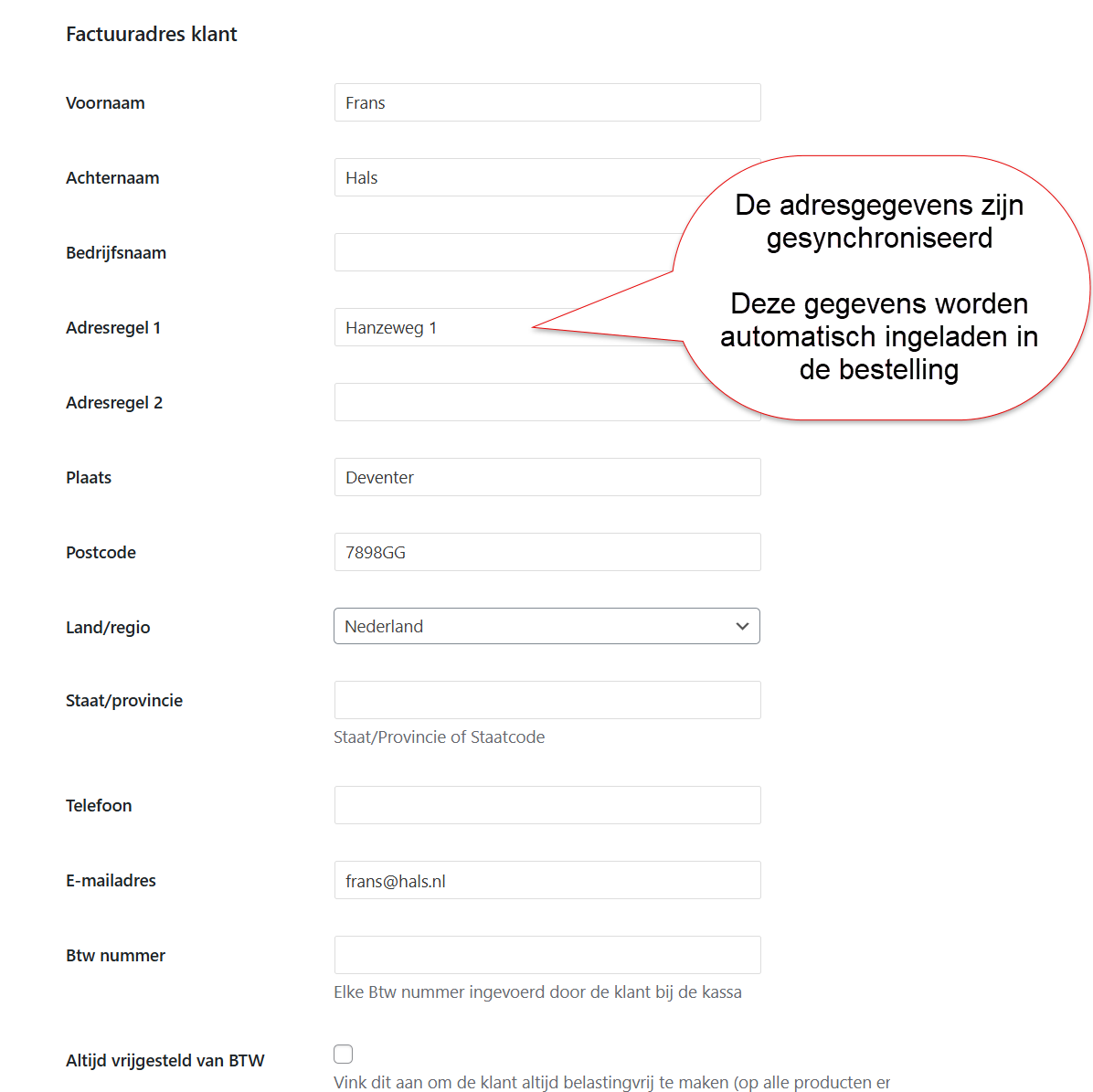 The address details have been synchronised from the CRM