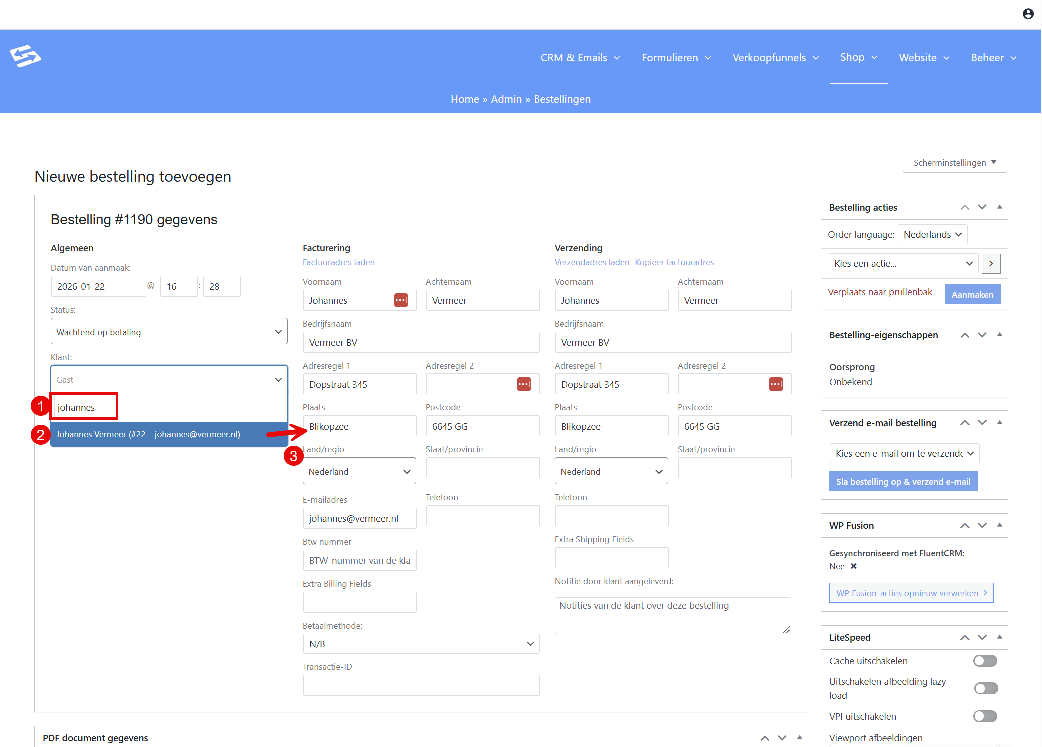 Creating a new user with the customer role