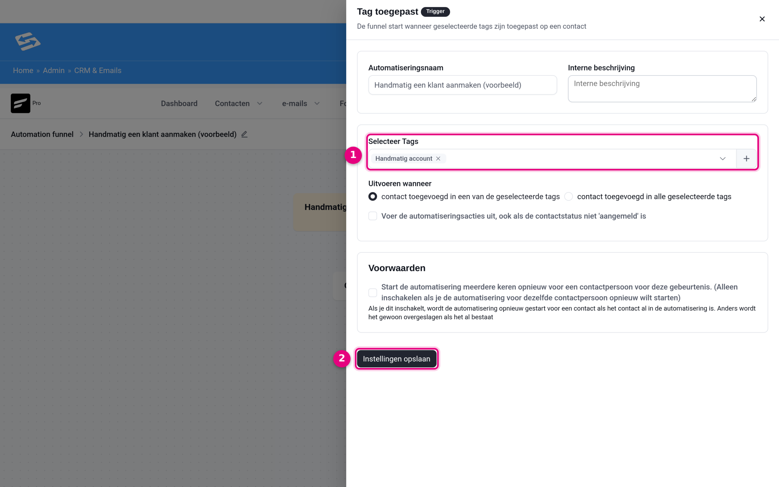 Selecting the tag for the Tag applied trigger