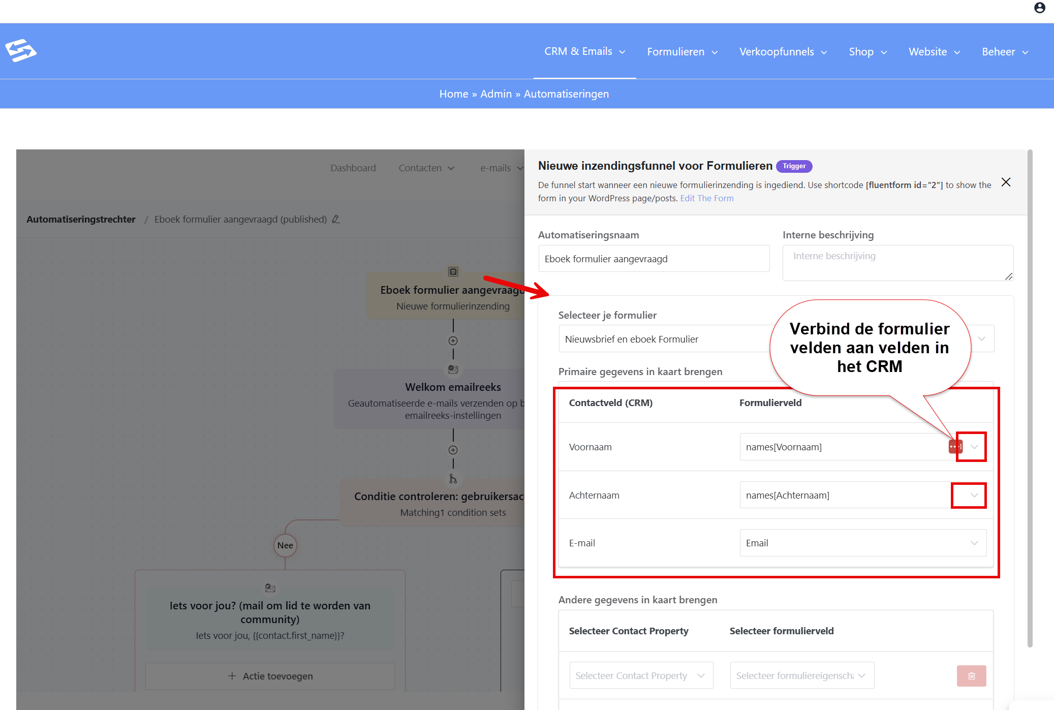 Actions added to an automation after a form submission