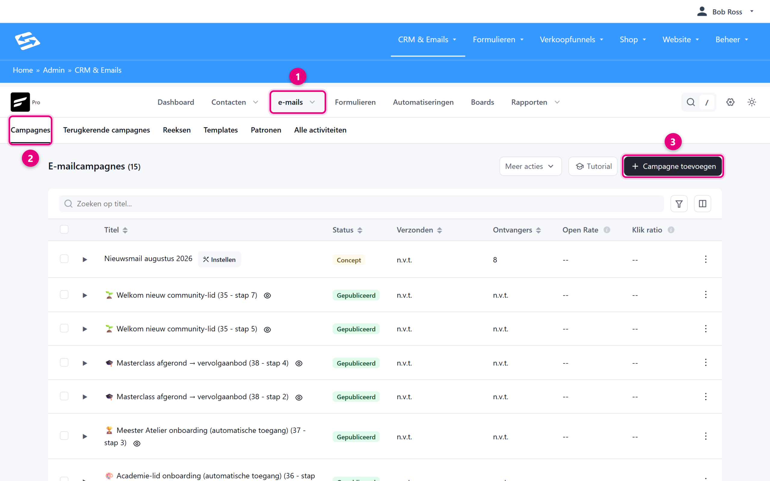 The campaign overview in Autorespond with the Add campaign button