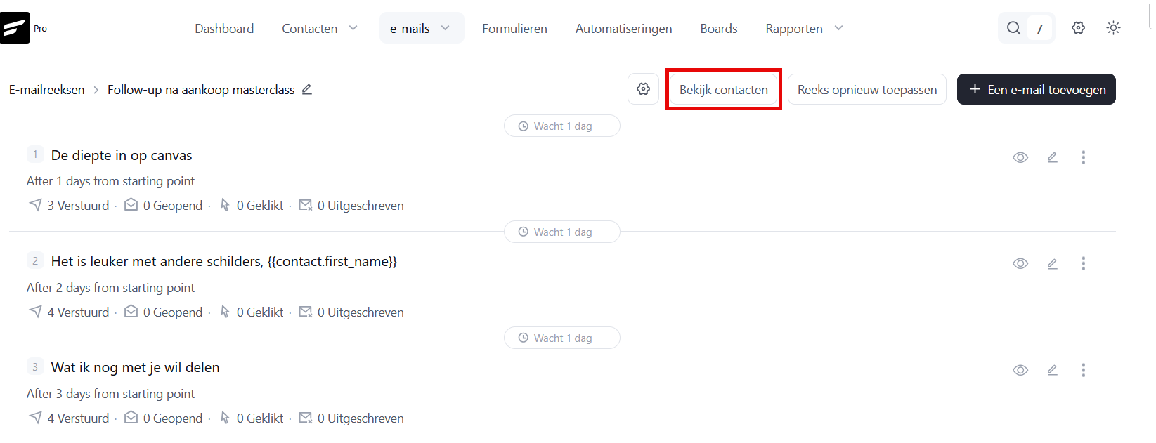 Per email statistics inside an email sequence