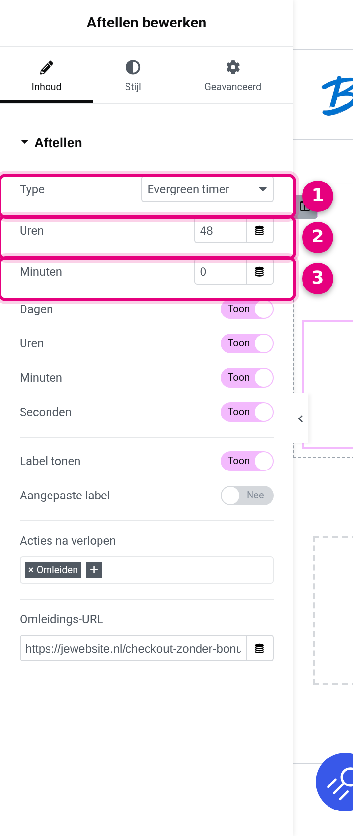 Evergreen timer settings with hours and minutes