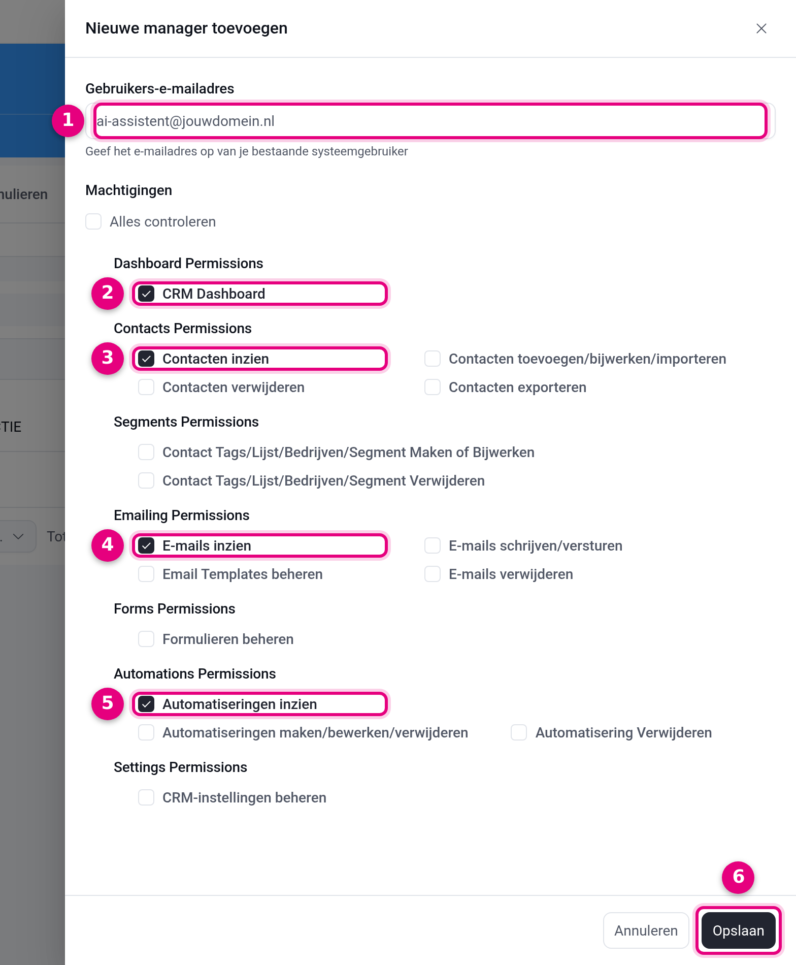 Adding a CRM manager with read-only rights for the AI assistant