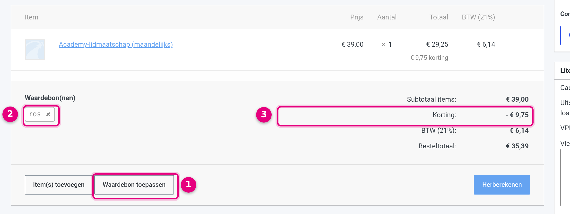 Coupon applied to a running subscription