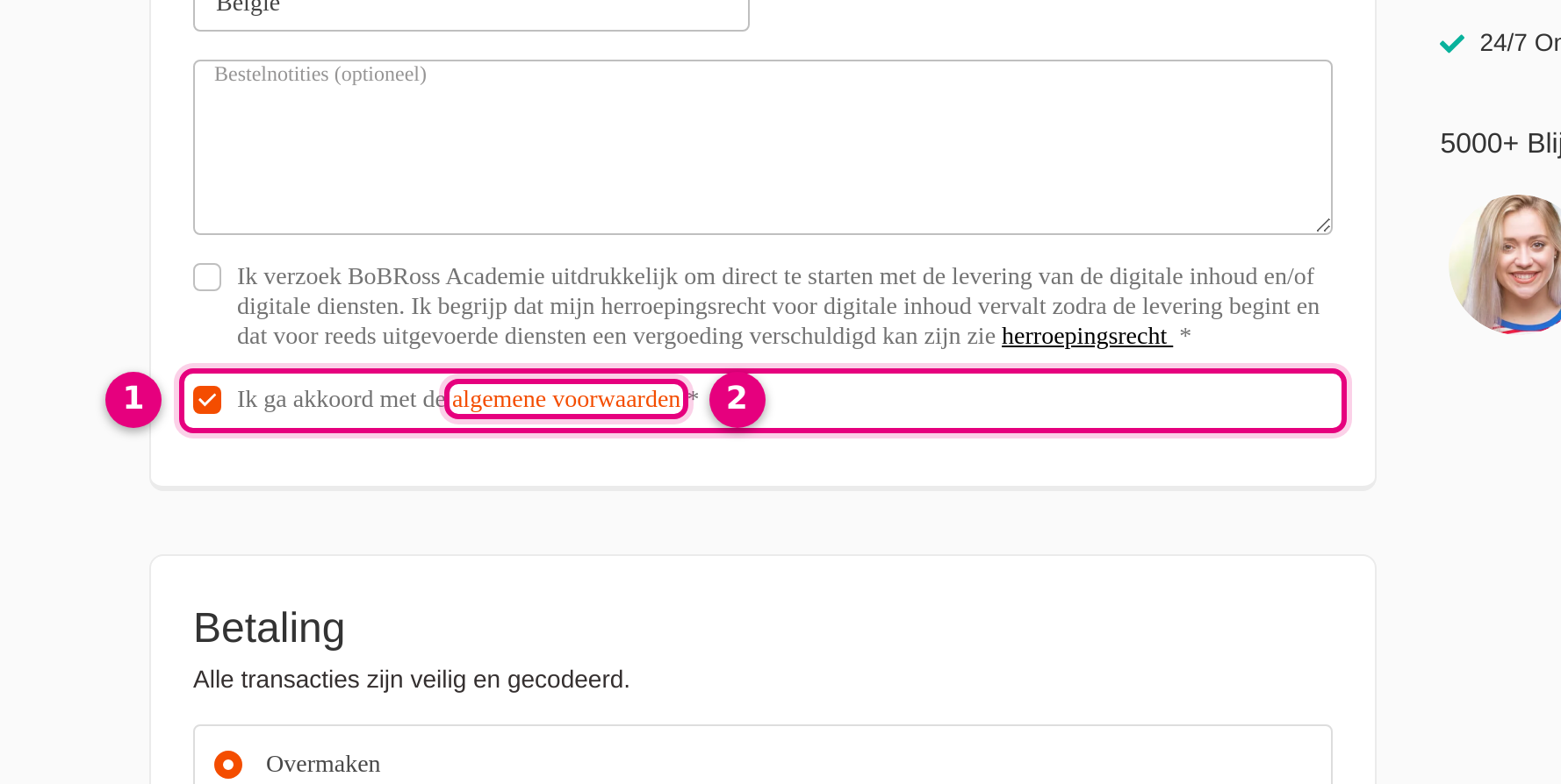 Checkout with a required agreement checkbox and a link to the terms and conditions