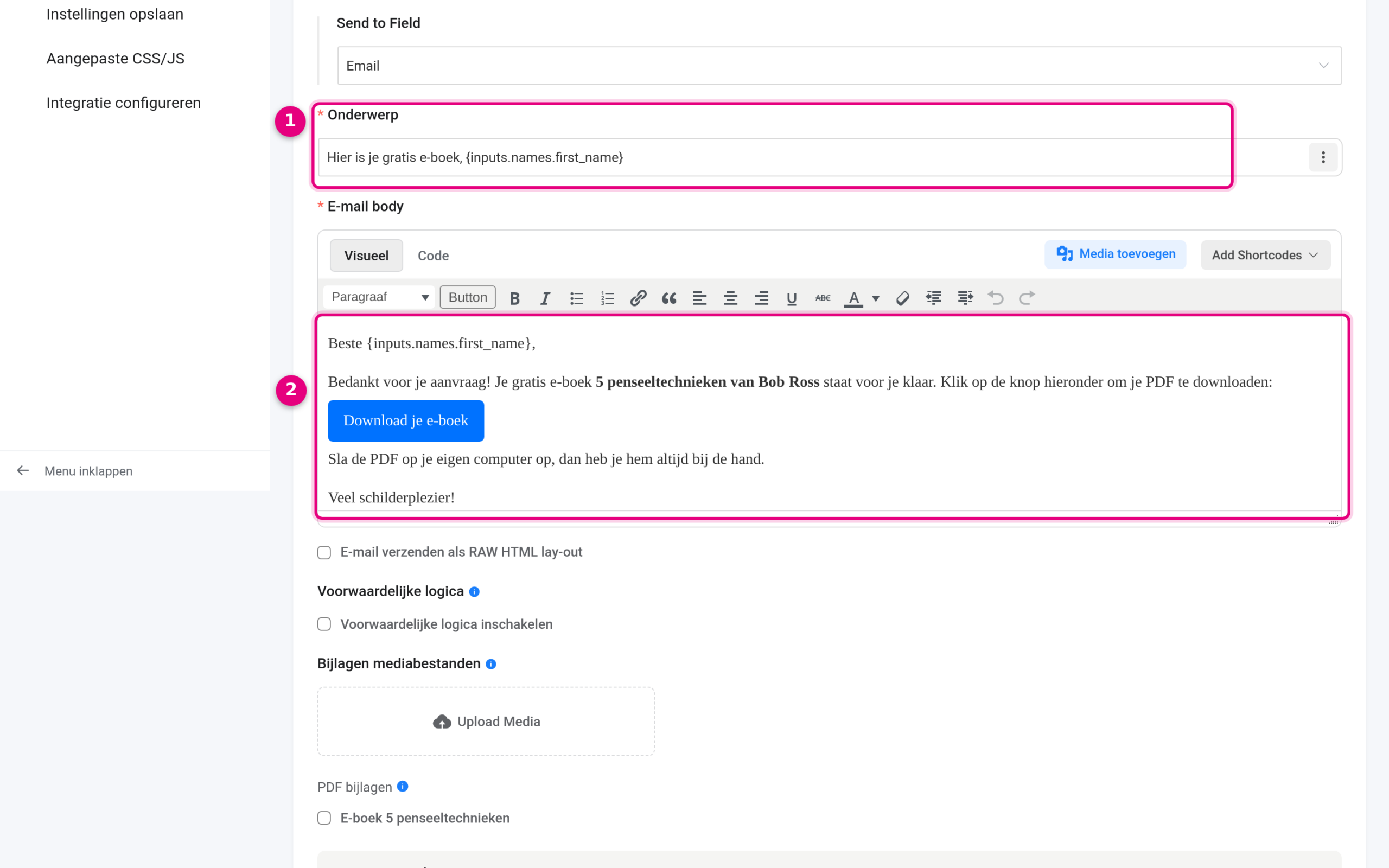 Email notification with a download button