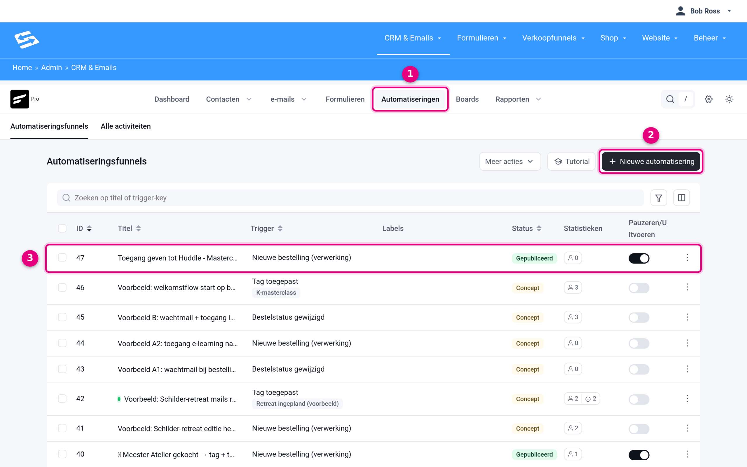 The automations overview in Autorespond with the New automation button