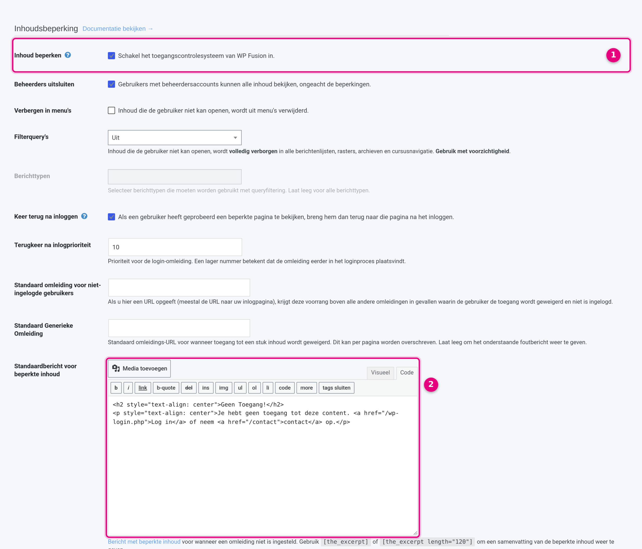 Content restriction settings in Access control
