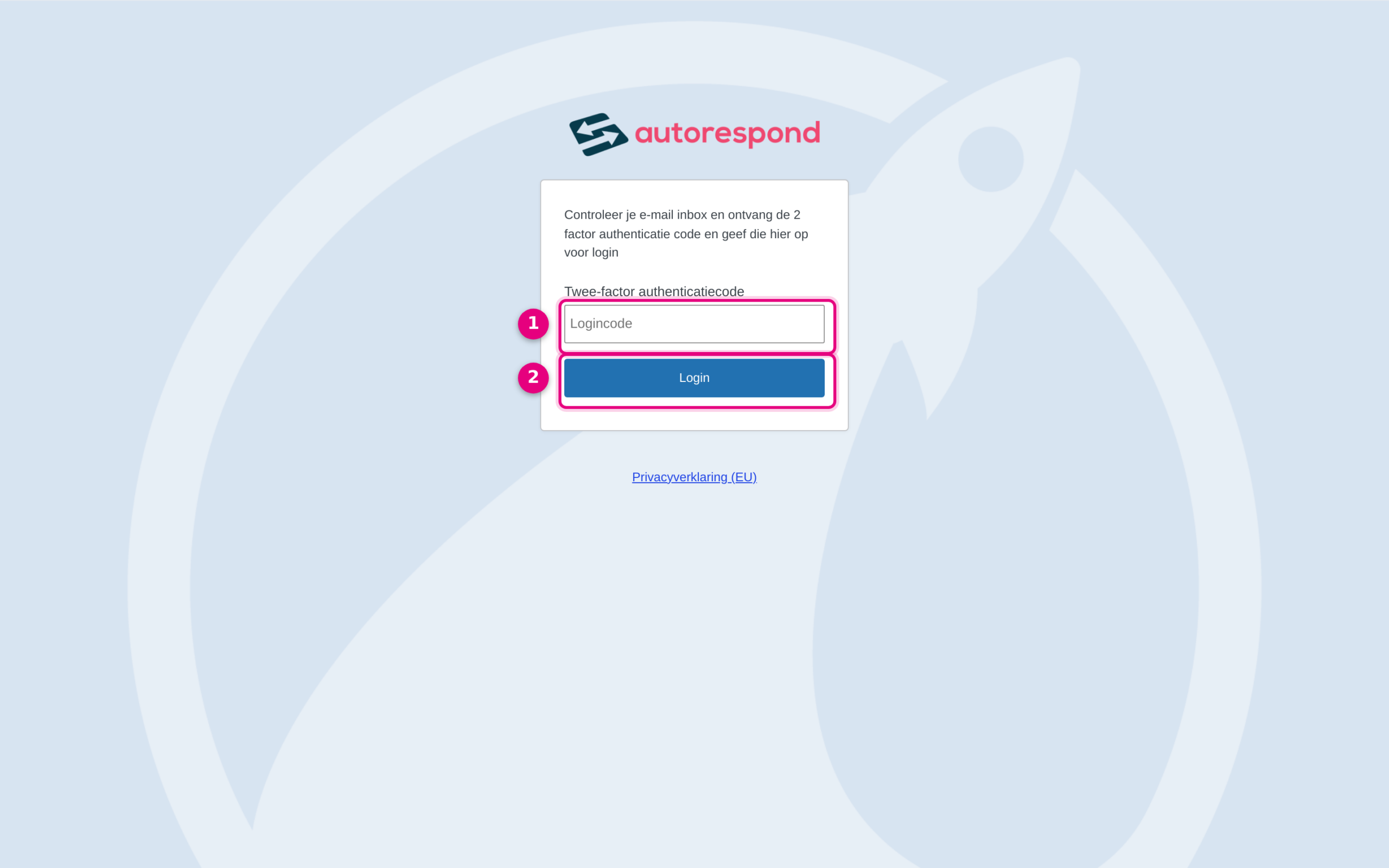The login screen asking for the two-factor authentication code after the password