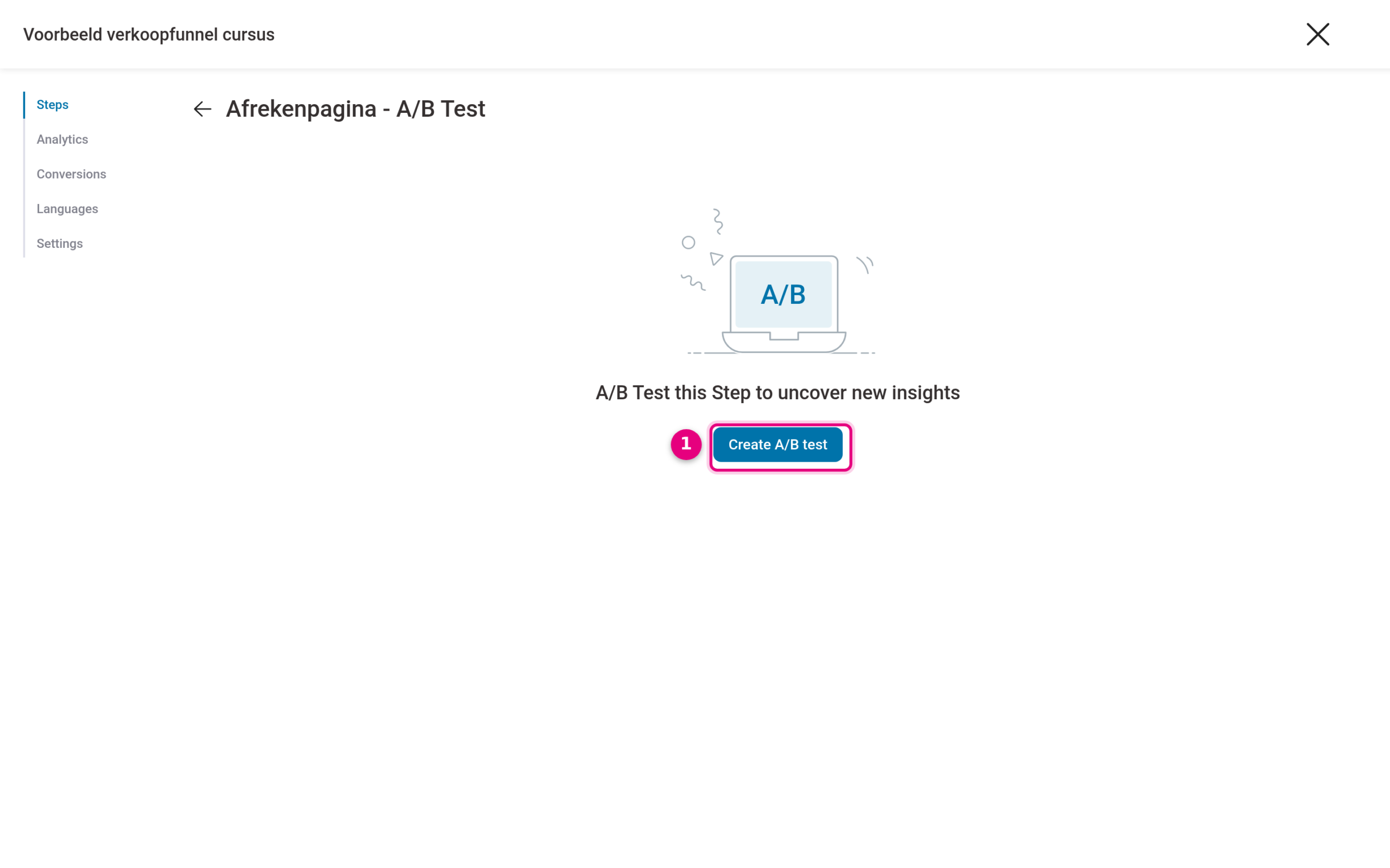 Creating an A/B test for a funnel page