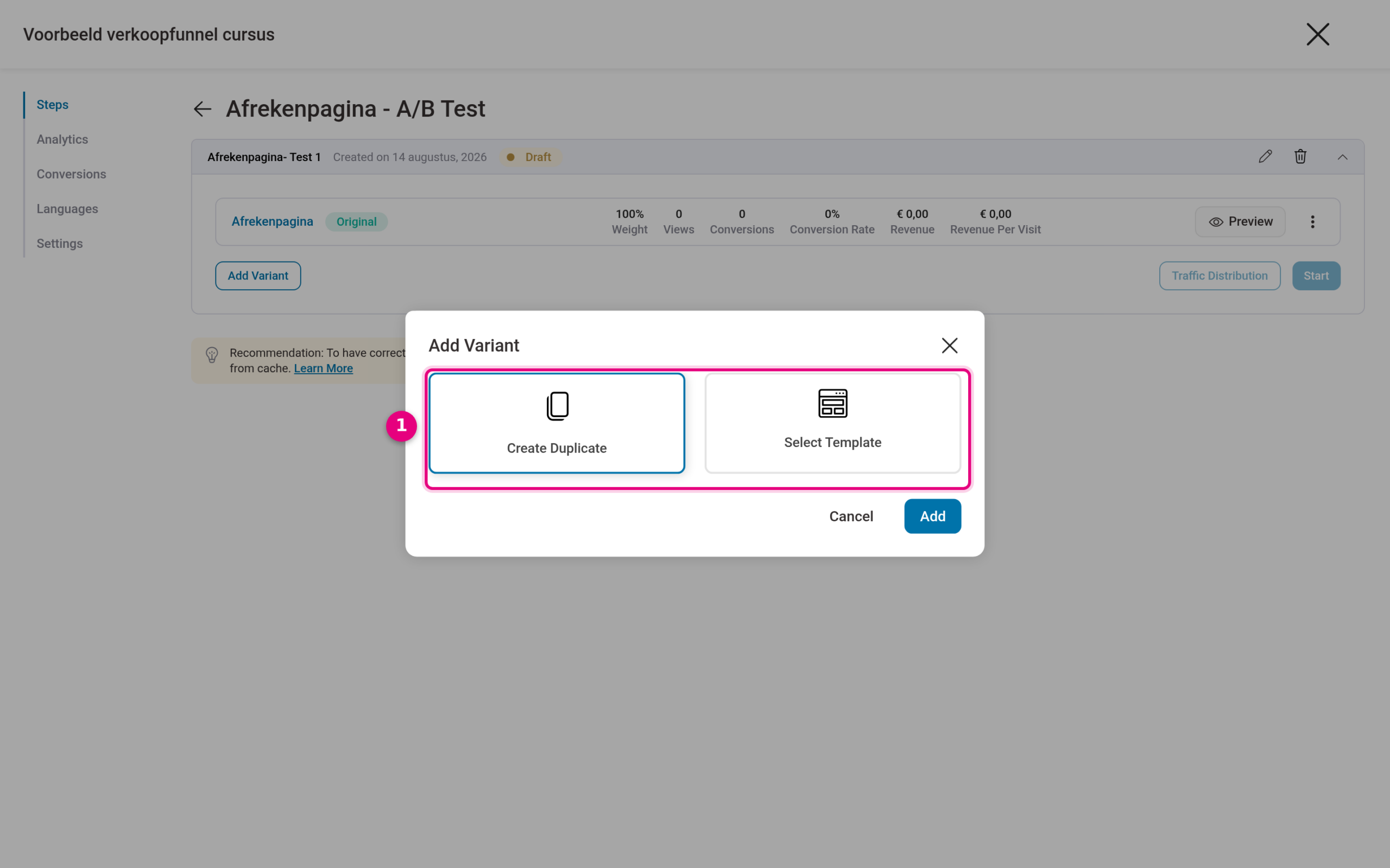 Adding a variant to the A/B test