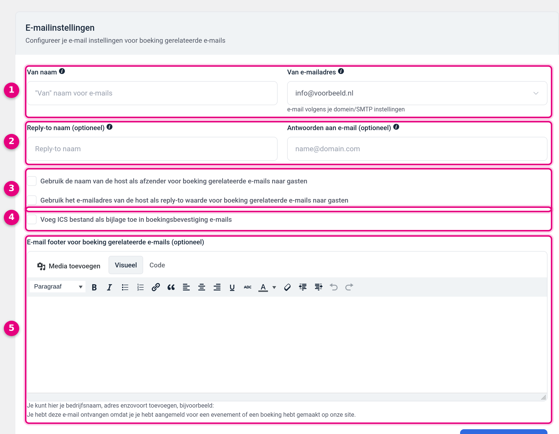 The Email settings block in the general settings of the Appointments module