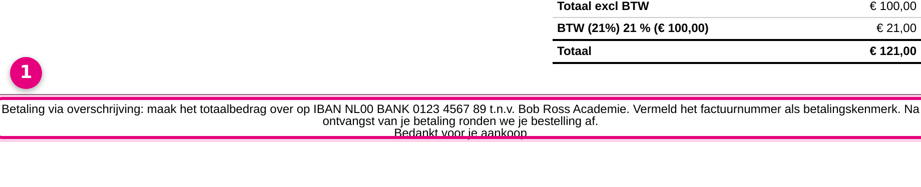 The payment instruction at the bottom of the invoice