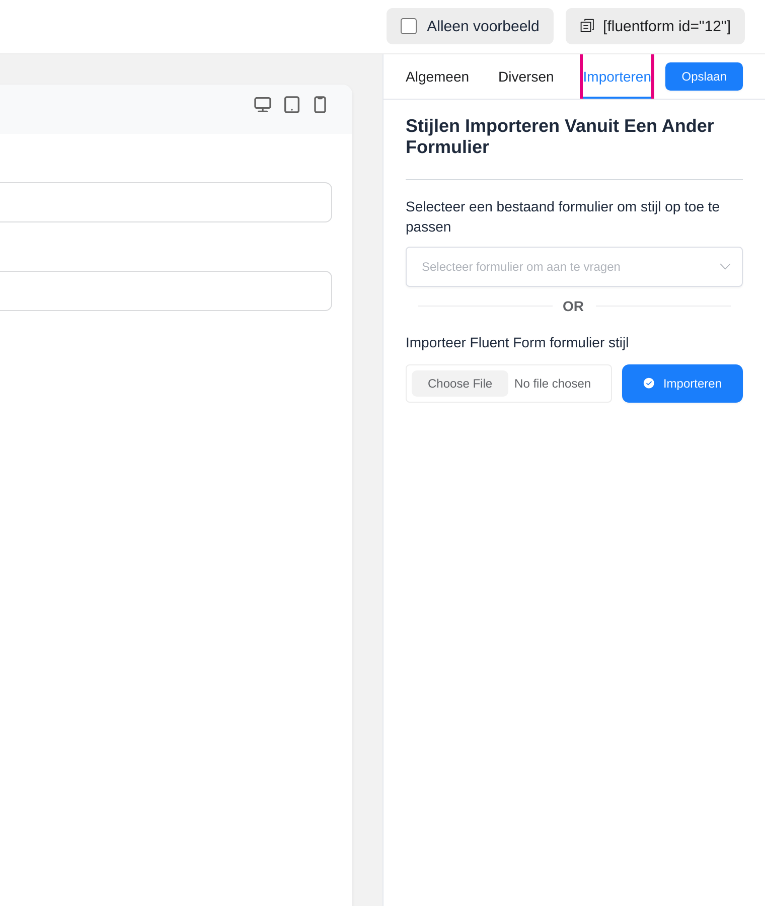 Importing styles from another form