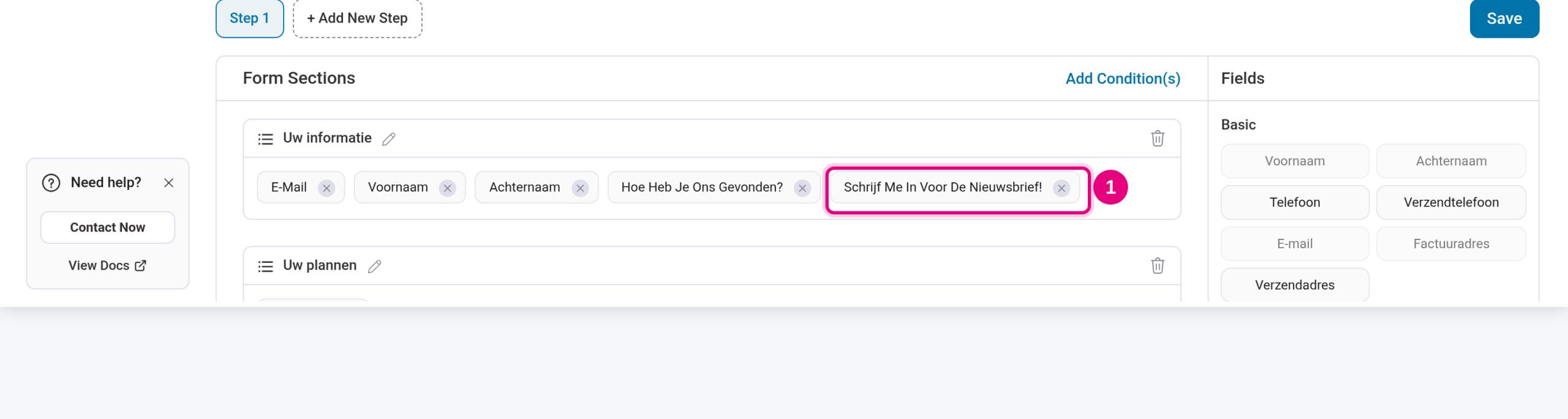 Checkout editor with the newsletter field in the form section