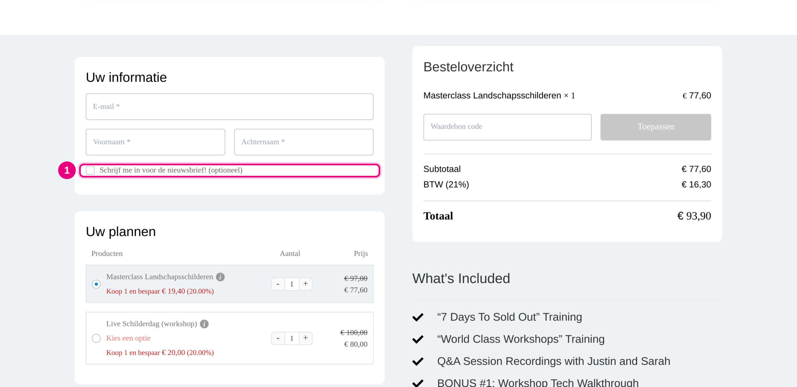 Newsletter checkbox on a funnel checkout page