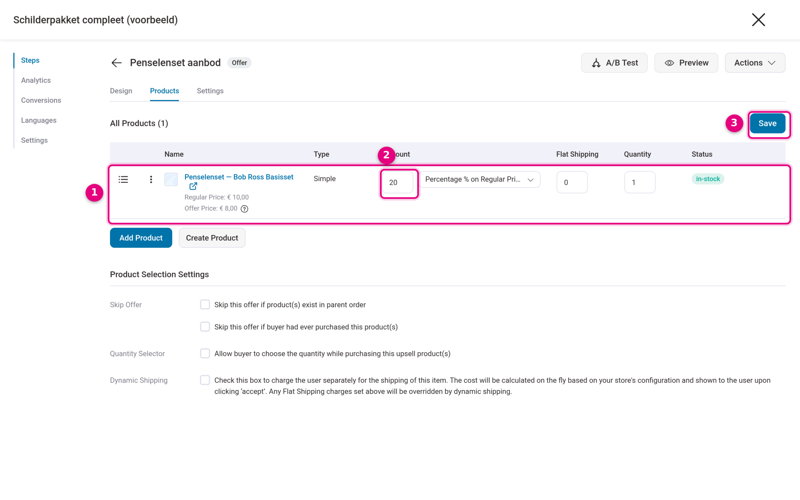 Setting a discount on the upsell product