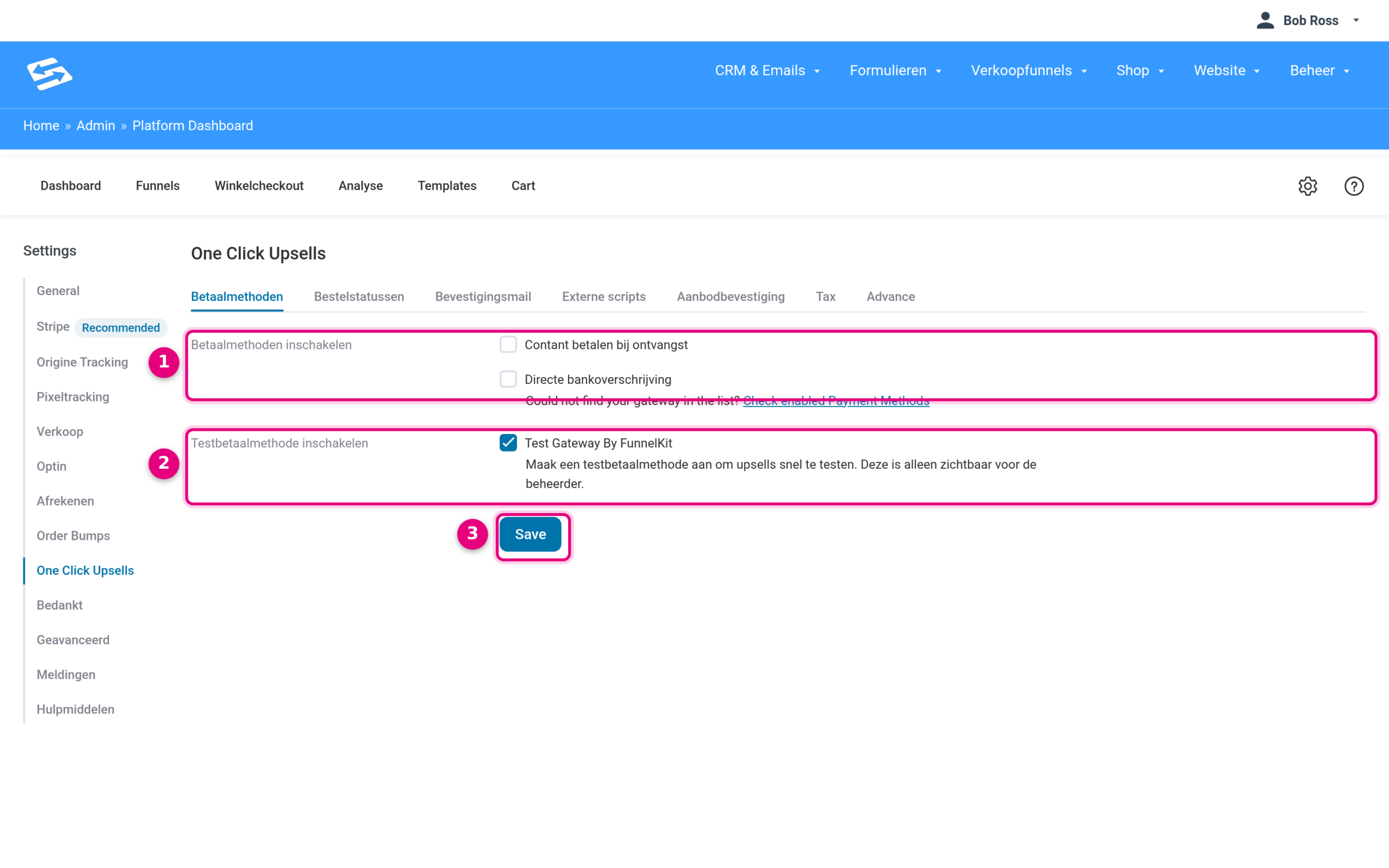 Enabling payment methods for one-click upsells