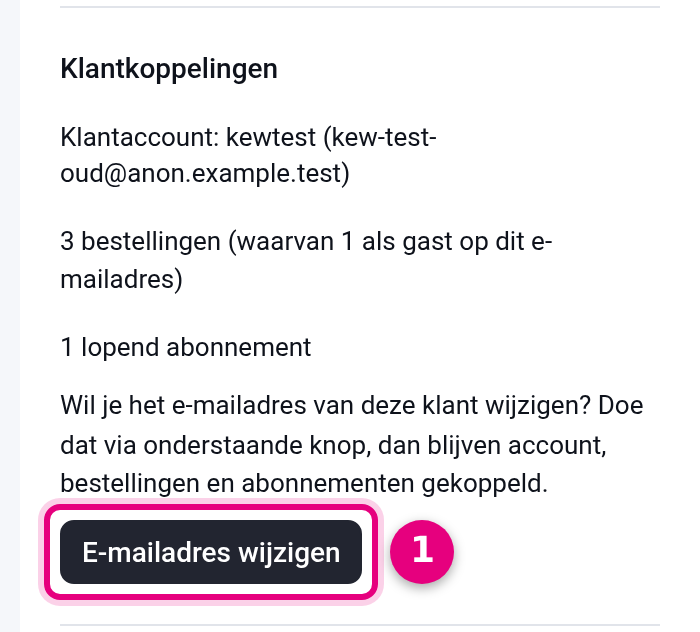 The Customer links block on the contact page with the Change email address button