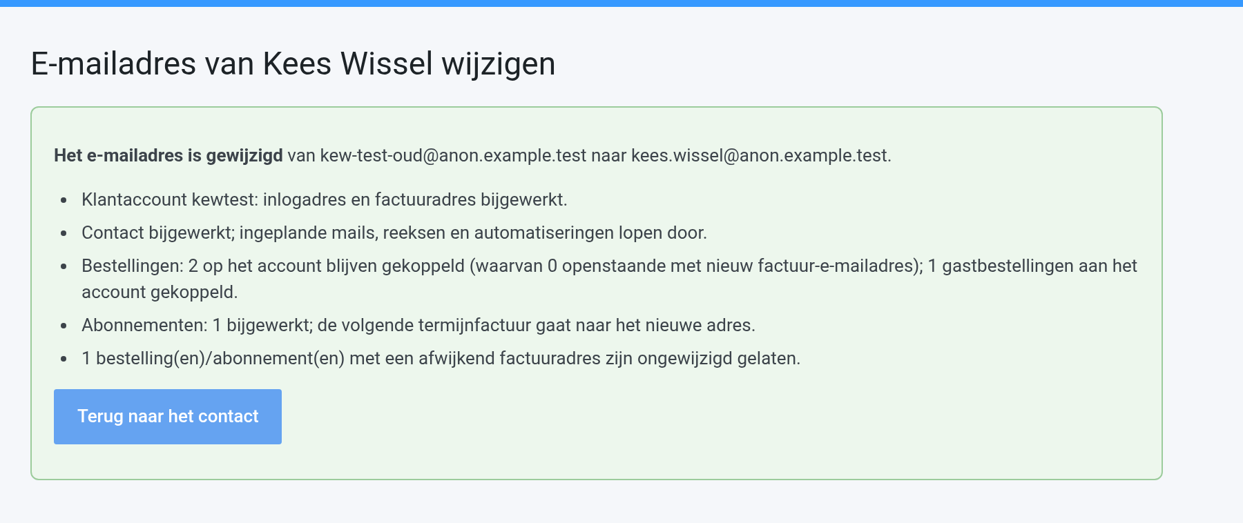 The summary after the change, showing what was updated