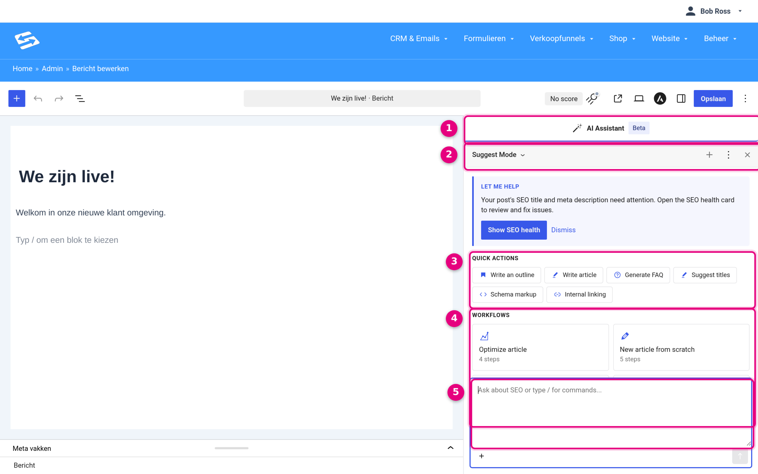 The AI Assistant panel in the editor with quick actions and workflows